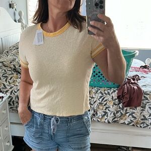 American Eagle Yellow Scoop Neck soft  heathered  t shirt.